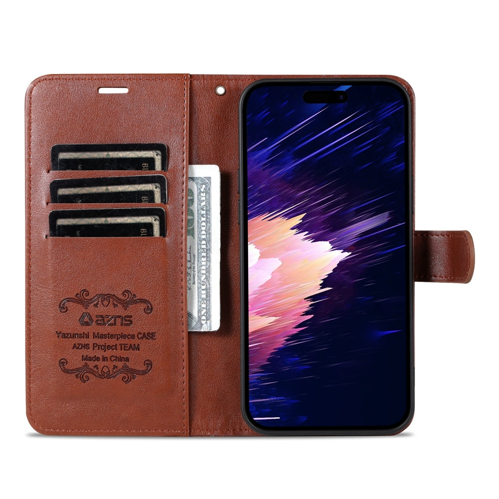 ELECTROPRIME For iPhone 15 AZNS Sheepskin Texture Flip Leather Phone Case(Brown)
