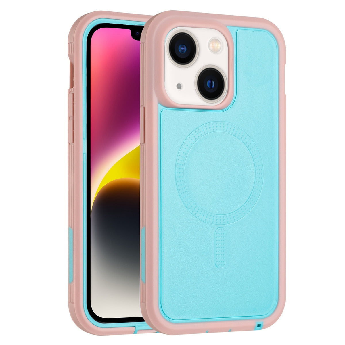 ELECTROPRIME For iPhone 15 Defender Series XT MagSafe Magnetic PC + TPU Shockproof Phone Case(Turquoise+Pink)
