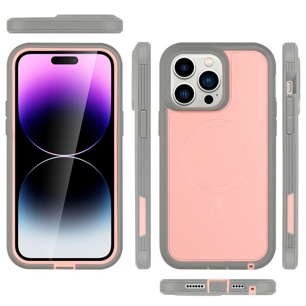 ELECTROPRIME For iPhone 15 Defender Series XT MagSafe Magnetic PC + TPU Shockproof Phone Case(Pink+Grey)