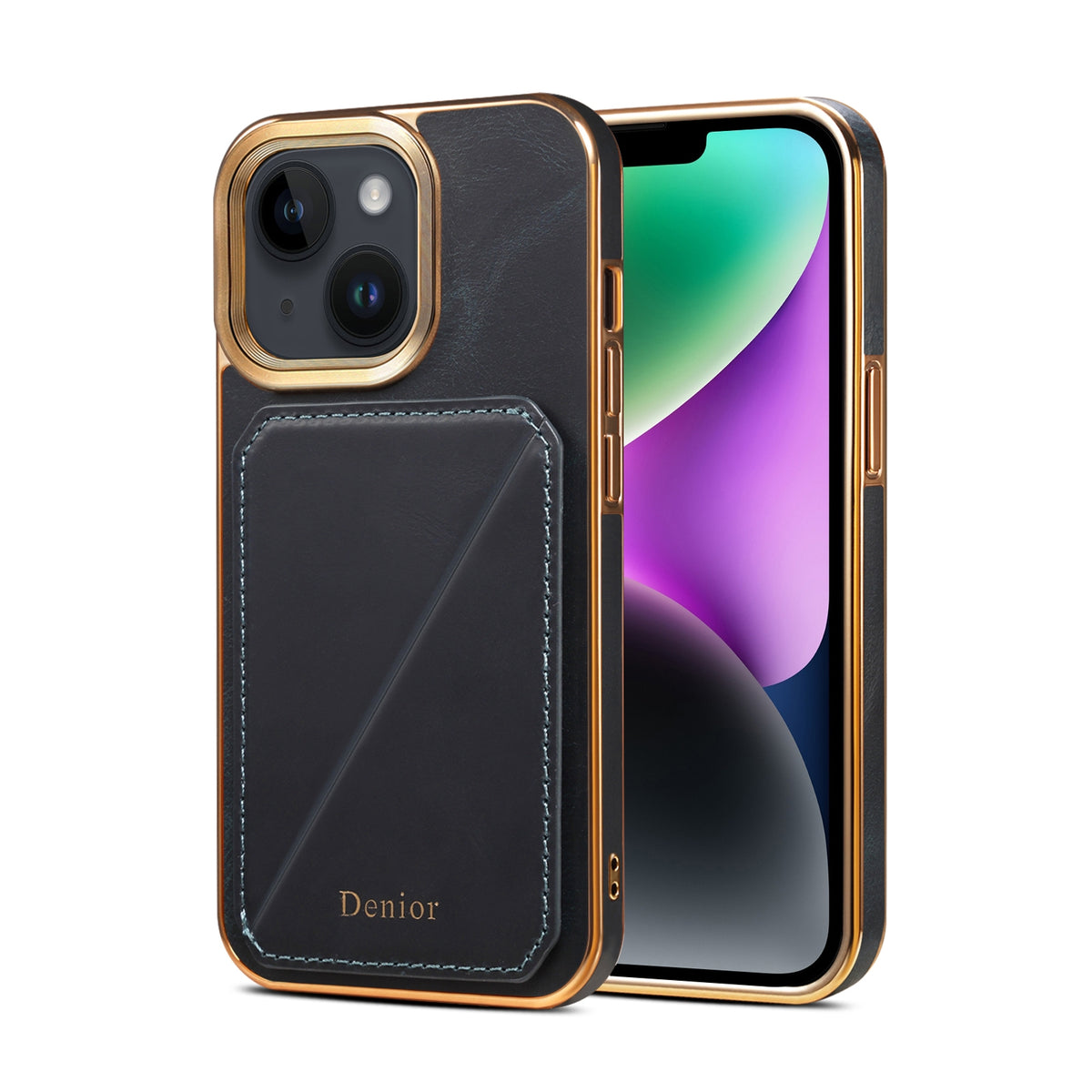 ELECTROPRIME For iPhone 15 Plus Denior Oil Wax Leather Electroplating Card Slot Holder Phone Case(Blue)