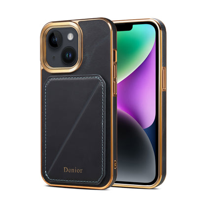 ELECTROPRIME For iPhone 15 Plus Denior Oil Wax Leather Electroplating Card Slot Holder Phone Case(Blue)