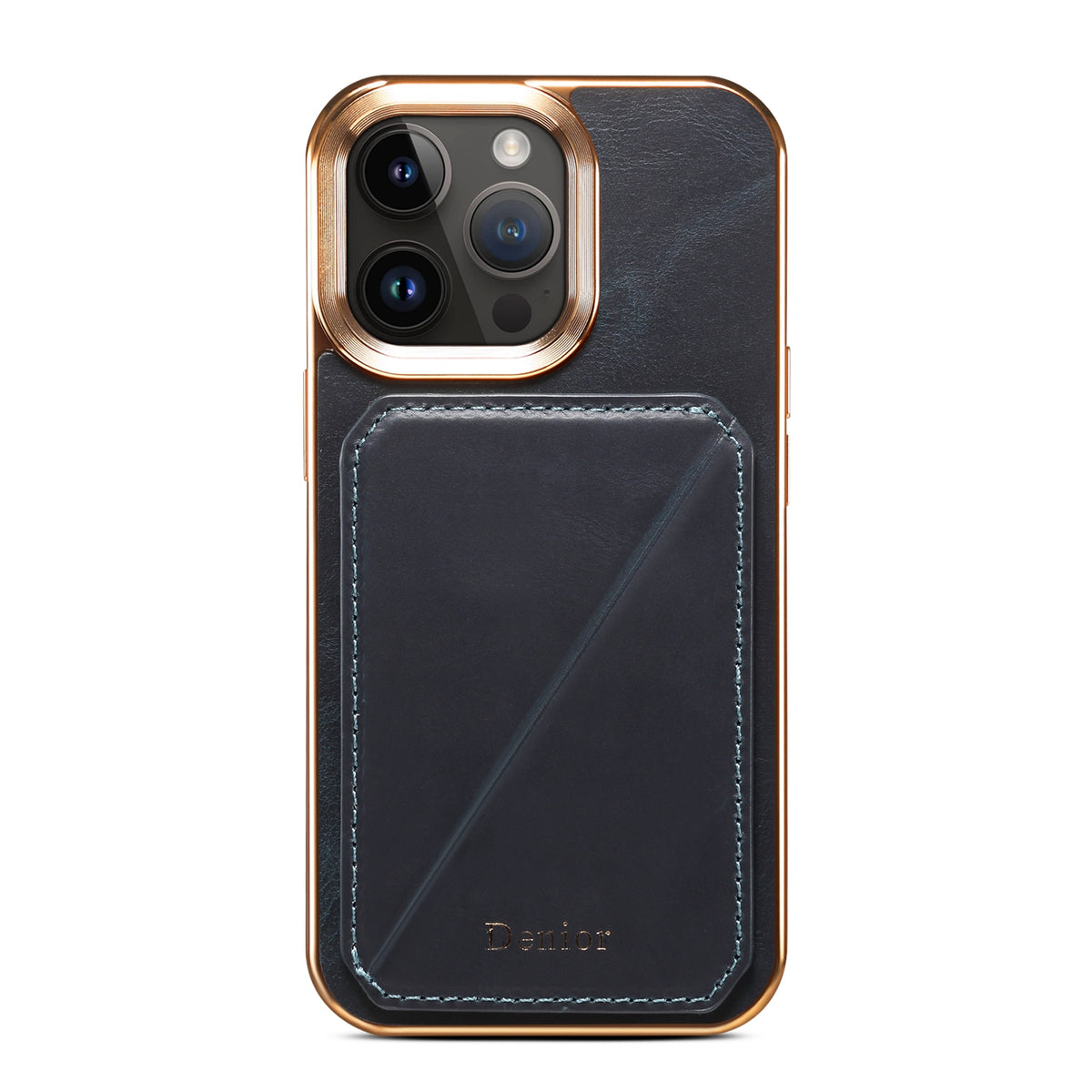 ELECTROPRIME For iPhone 15 Plus Denior Oil Wax Leather Electroplating Card Slot Holder Phone Case(Blue)