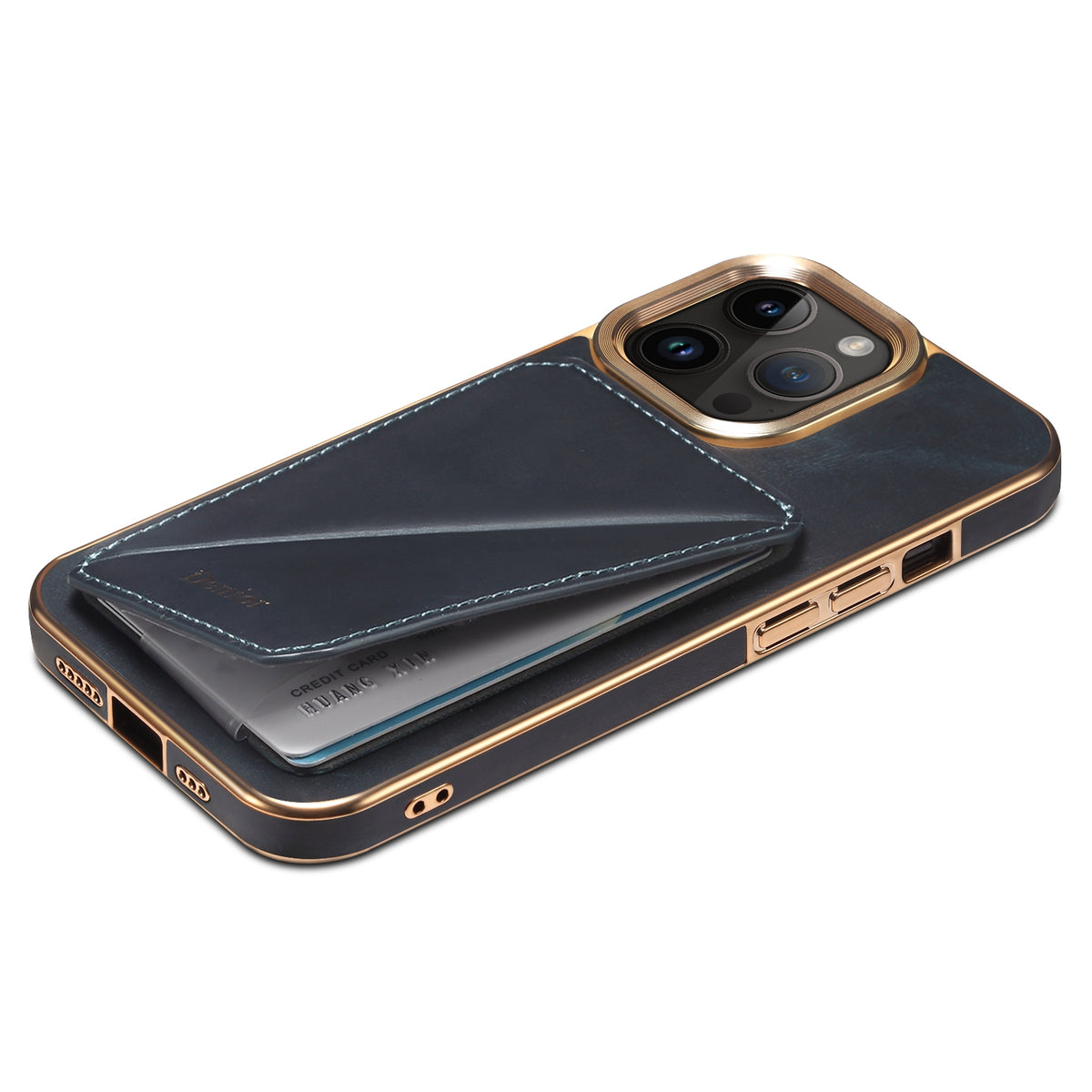 ELECTROPRIME For iPhone 15 Plus Denior Oil Wax Leather Electroplating Card Slot Holder Phone Case(Blue)