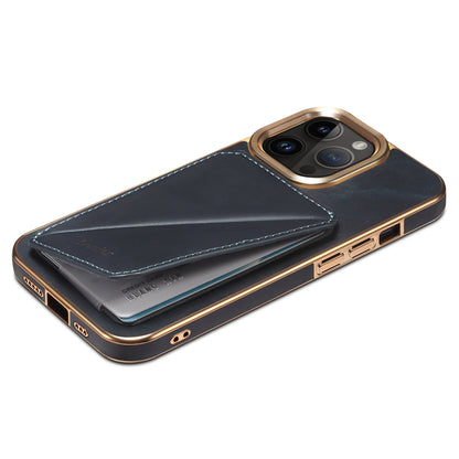 ELECTROPRIME For iPhone 15 Plus Denior Oil Wax Leather Electroplating Card Slot Holder Phone Case(Blue)
