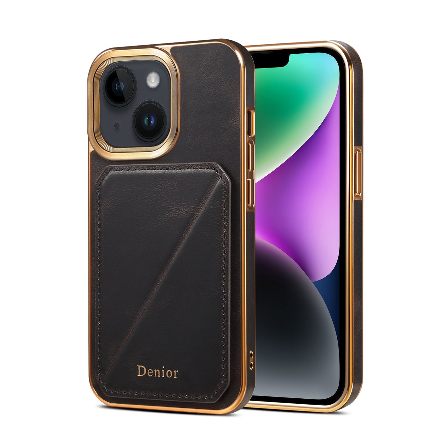 ELECTROPRIME For iPhone 15 Denior Oil Wax Leather Electroplating Card Slot Holder Phone Case(Black)