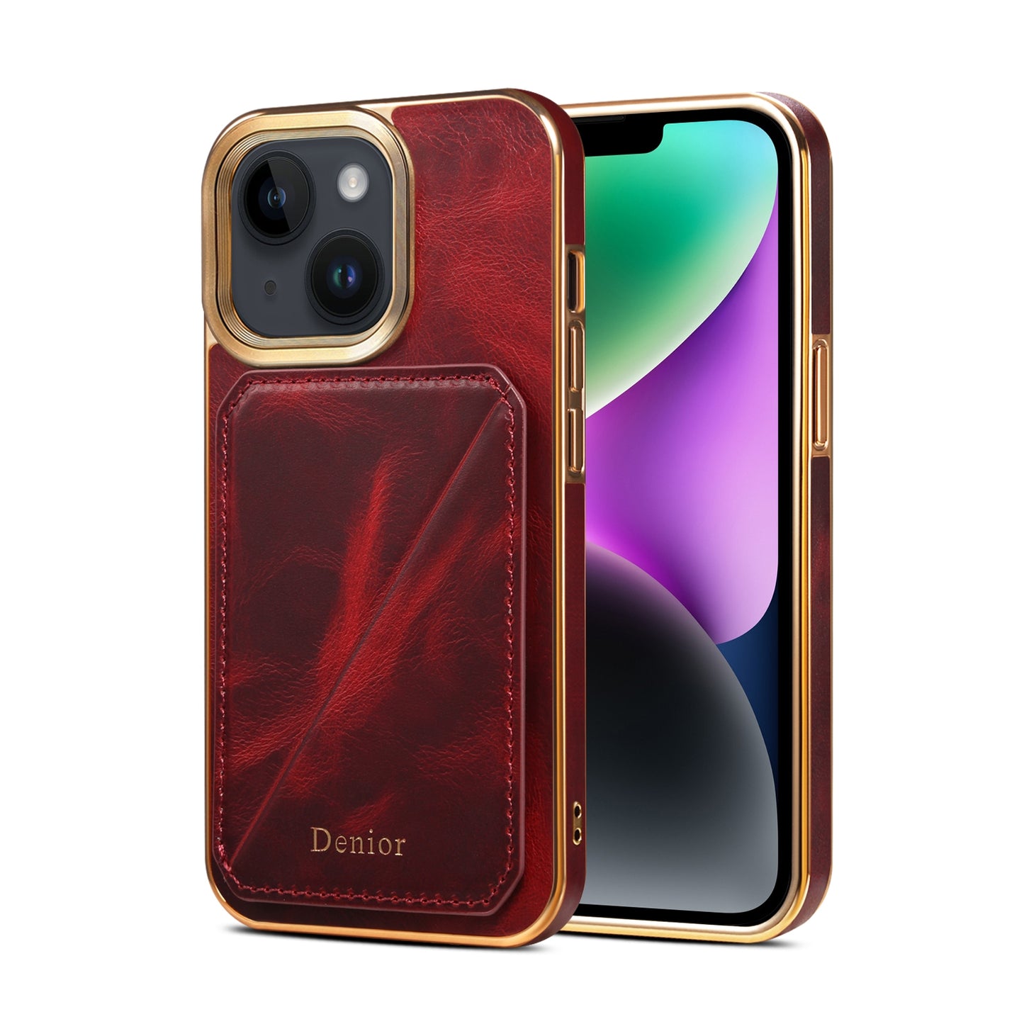 ELECTROPRIME For iPhone 15 Denior Oil Wax Leather Electroplating Card Slot Holder Phone Case(Red)
