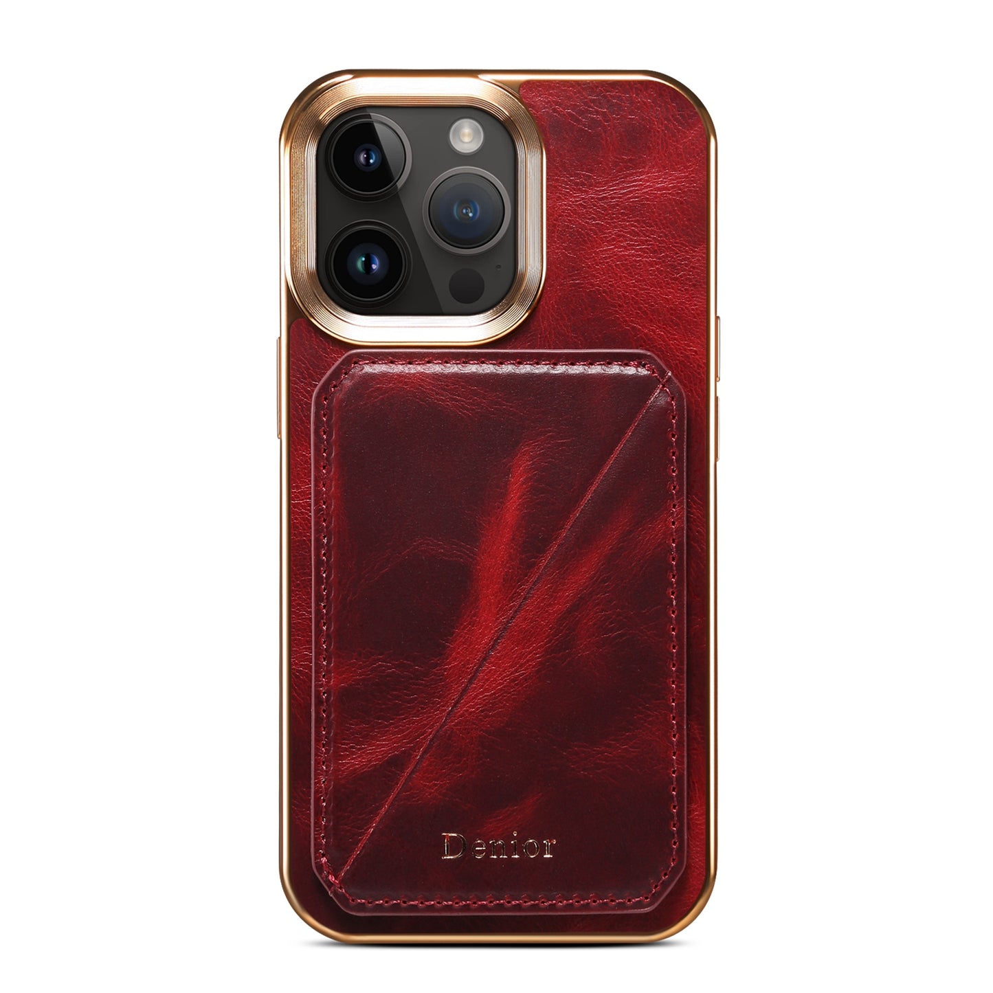 ELECTROPRIME For iPhone 15 Denior Oil Wax Leather Electroplating Card Slot Holder Phone Case(Red)