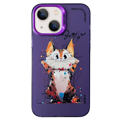 ELECTROPRIME For iPhone 15 Plus Double Layer Color Silver Series Animal Oil Painting Phone Case(Cuddle Cat)
