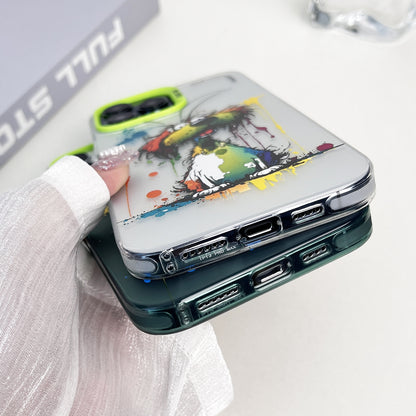 ELECTROPRIME For iPhone 15 Plus Double Layer Color Silver Series Animal Oil Painting Phone Case(Cuddle Cat)