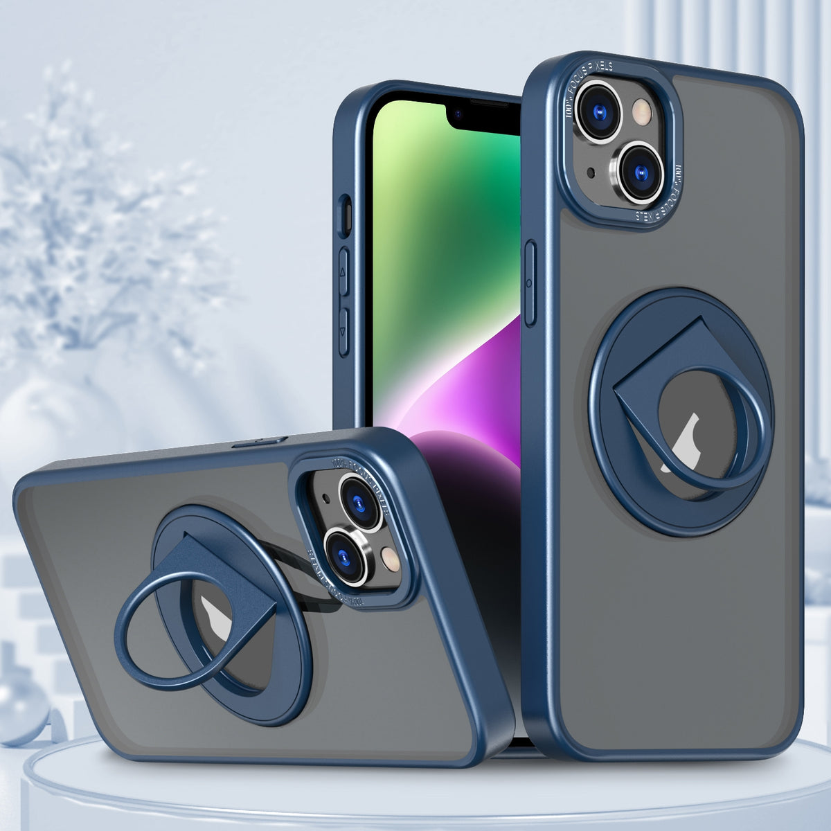 ELECTROPRIME For iPhone 15 Plus Rotating Ring Magnetic Holder Phone Case(Blue)