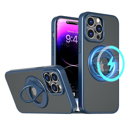 ELECTROPRIME For iPhone 15 Plus Rotating Ring Magnetic Holder Phone Case(Blue)