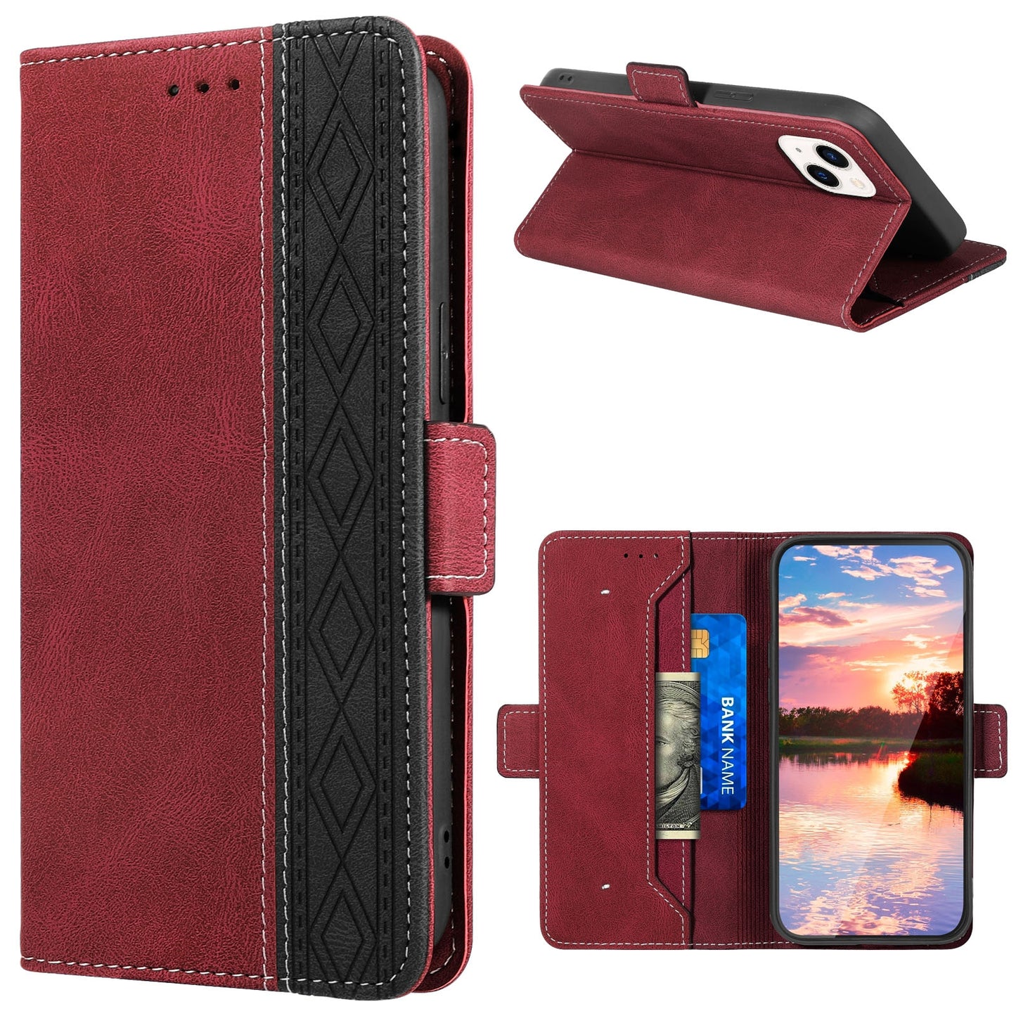 ELECTROPRIME For iPhone 15 Stitching Side-Magnetic RFID Leather Phone Case(Red)