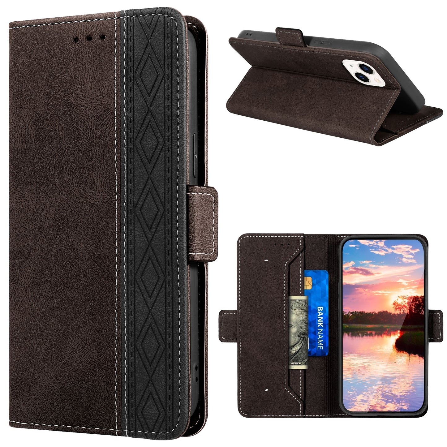 ELECTROPRIME For iPhone 15 Stitching Side-Magnetic RFID Leather Phone Case(Coffee)