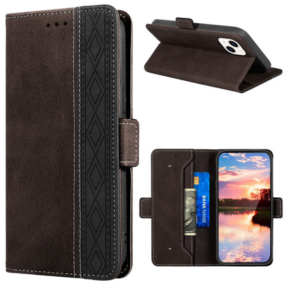 ELECTROPRIME For iPhone 15 Stitching Side-Magnetic RFID Leather Phone Case(Coffee)