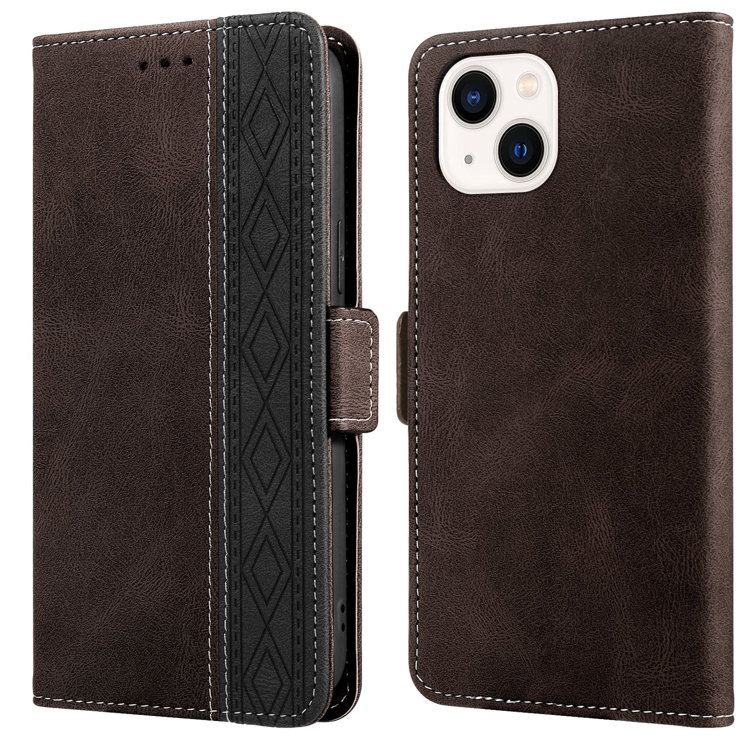 ELECTROPRIME For iPhone 15 Stitching Side-Magnetic RFID Leather Phone Case(Coffee)