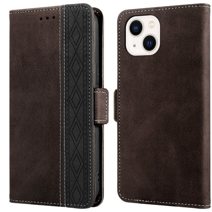 ELECTROPRIME For iPhone 15 Stitching Side-Magnetic RFID Leather Phone Case(Coffee)