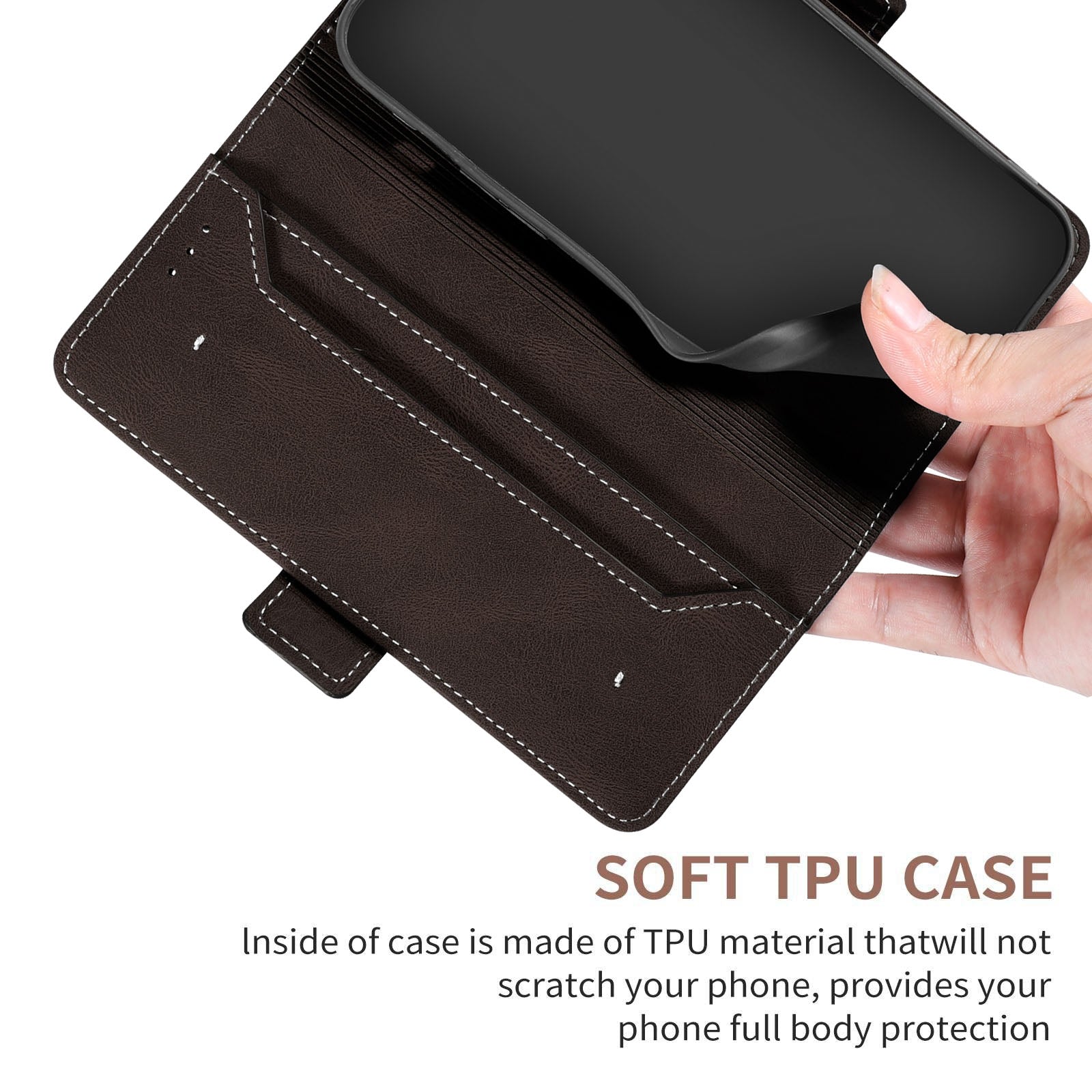 ELECTROPRIME For iPhone 15 Stitching Side-Magnetic RFID Leather Phone Case(Coffee)