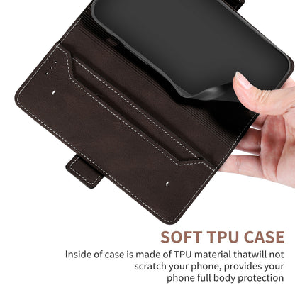 ELECTROPRIME For iPhone 15 Stitching Side-Magnetic RFID Leather Phone Case(Coffee)