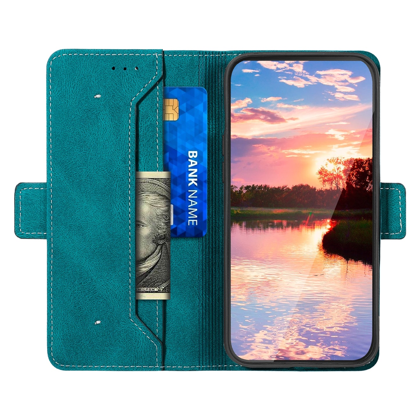 ELECTROPRIME For iPhone 15 Stitching Side-Magnetic RFID Leather Phone Case(Dark Green)