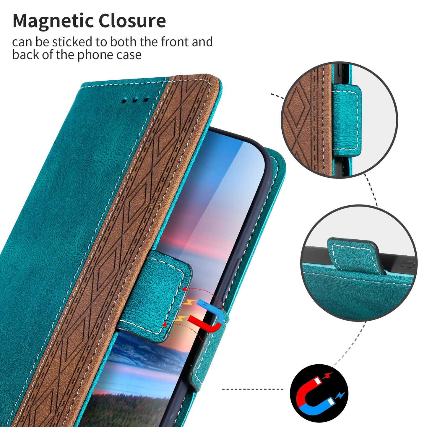 ELECTROPRIME For iPhone 15 Stitching Side-Magnetic RFID Leather Phone Case(Dark Green)
