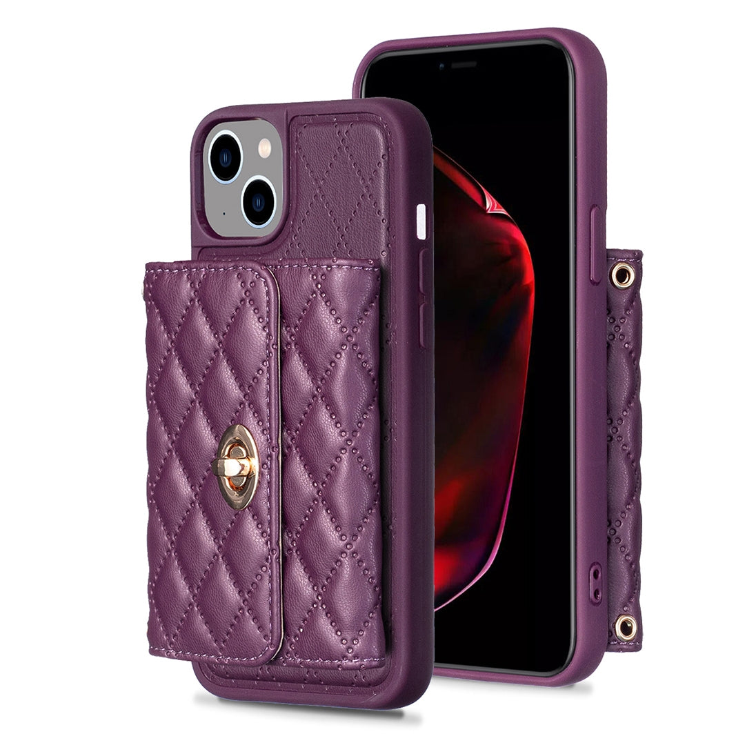 ELECTROPRIME For iPhone 15 Horizontal Wallet Rhombic Leather Phone Case(Dark Purple)