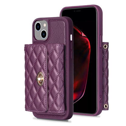ELECTROPRIME For iPhone 15 Horizontal Wallet Rhombic Leather Phone Case(Dark Purple)