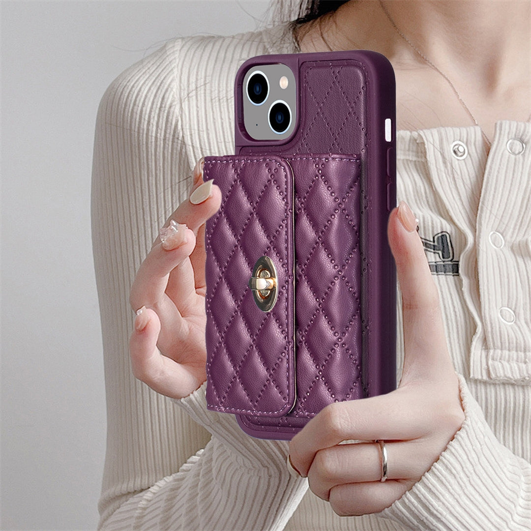ELECTROPRIME For iPhone 15 Horizontal Wallet Rhombic Leather Phone Case(Dark Purple)