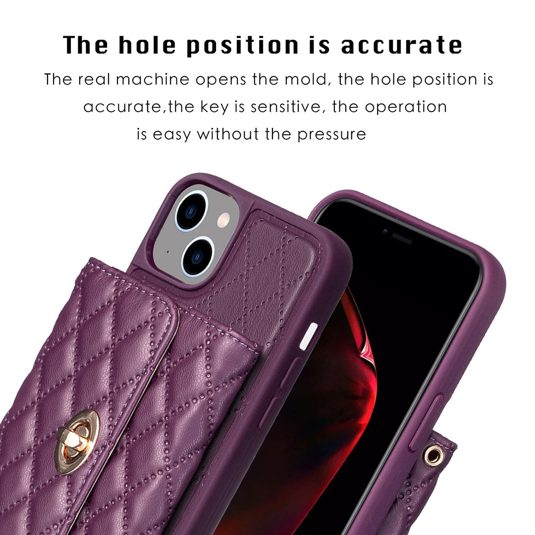 ELECTROPRIME For iPhone 15 Horizontal Wallet Rhombic Leather Phone Case(Dark Purple)