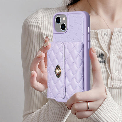 ELECTROPRIME For iPhone 15 Horizontal Wallet Rhombic Leather Phone Case(Purple)