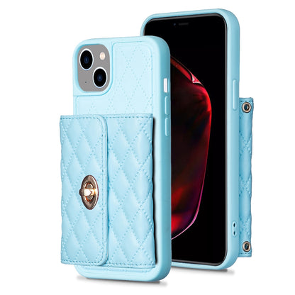 ELECTROPRIME For iPhone 15 Horizontal Wallet Rhombic Leather Phone Case(Blue)