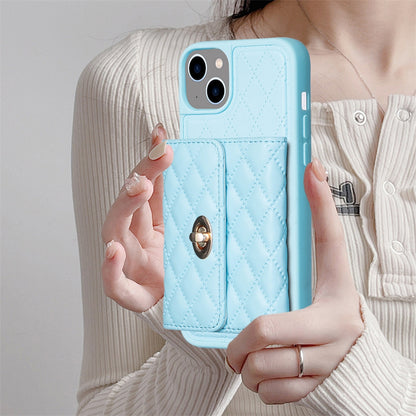 ELECTROPRIME For iPhone 15 Horizontal Wallet Rhombic Leather Phone Case(Blue)