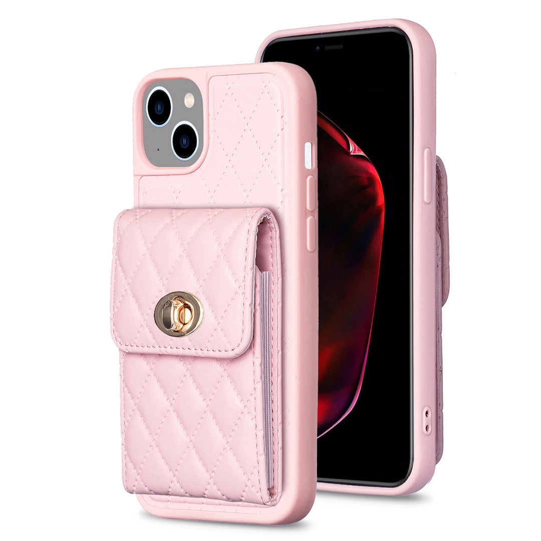 ELECTROPRIME For iPhone 15 Vertical Wallet Rhombic Leather Phone Case(Pink)