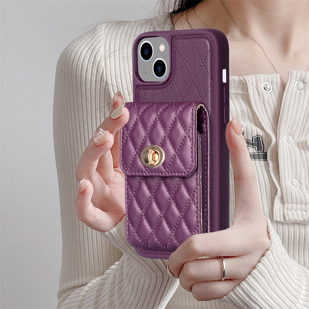 ELECTROPRIME For iPhone 15 Vertical Wallet Rhombic Leather Phone Case(Dark Purple)