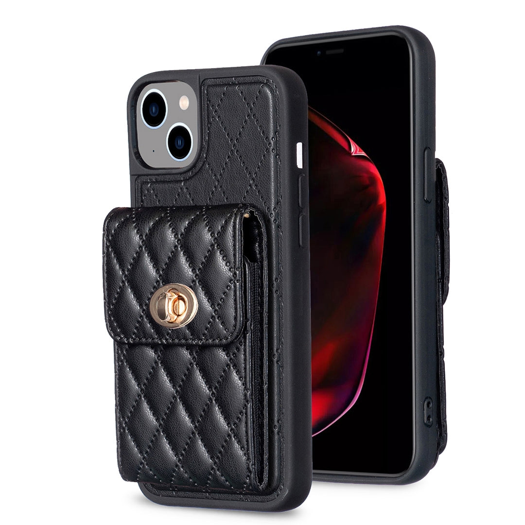 ELECTROPRIME For iPhone 15 Vertical Wallet Rhombic Leather Phone Case(Black)