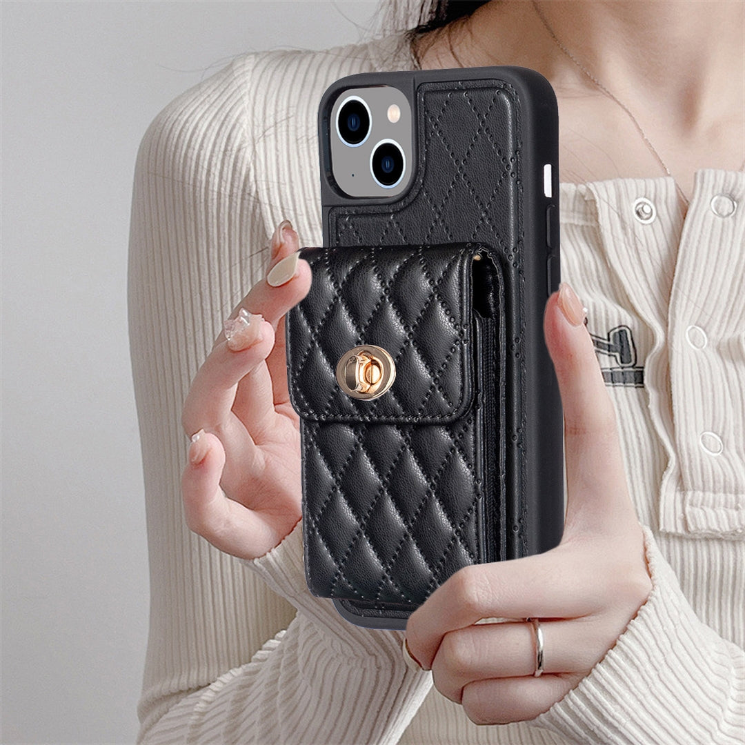 ELECTROPRIME For iPhone 15 Vertical Wallet Rhombic Leather Phone Case(Black)
