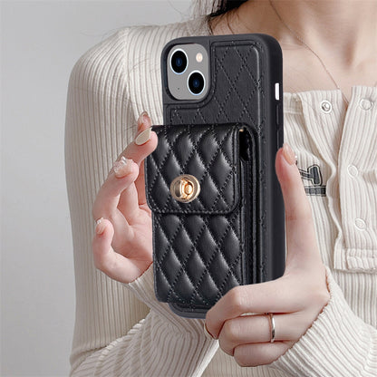ELECTROPRIME For iPhone 15 Vertical Wallet Rhombic Leather Phone Case(Black)
