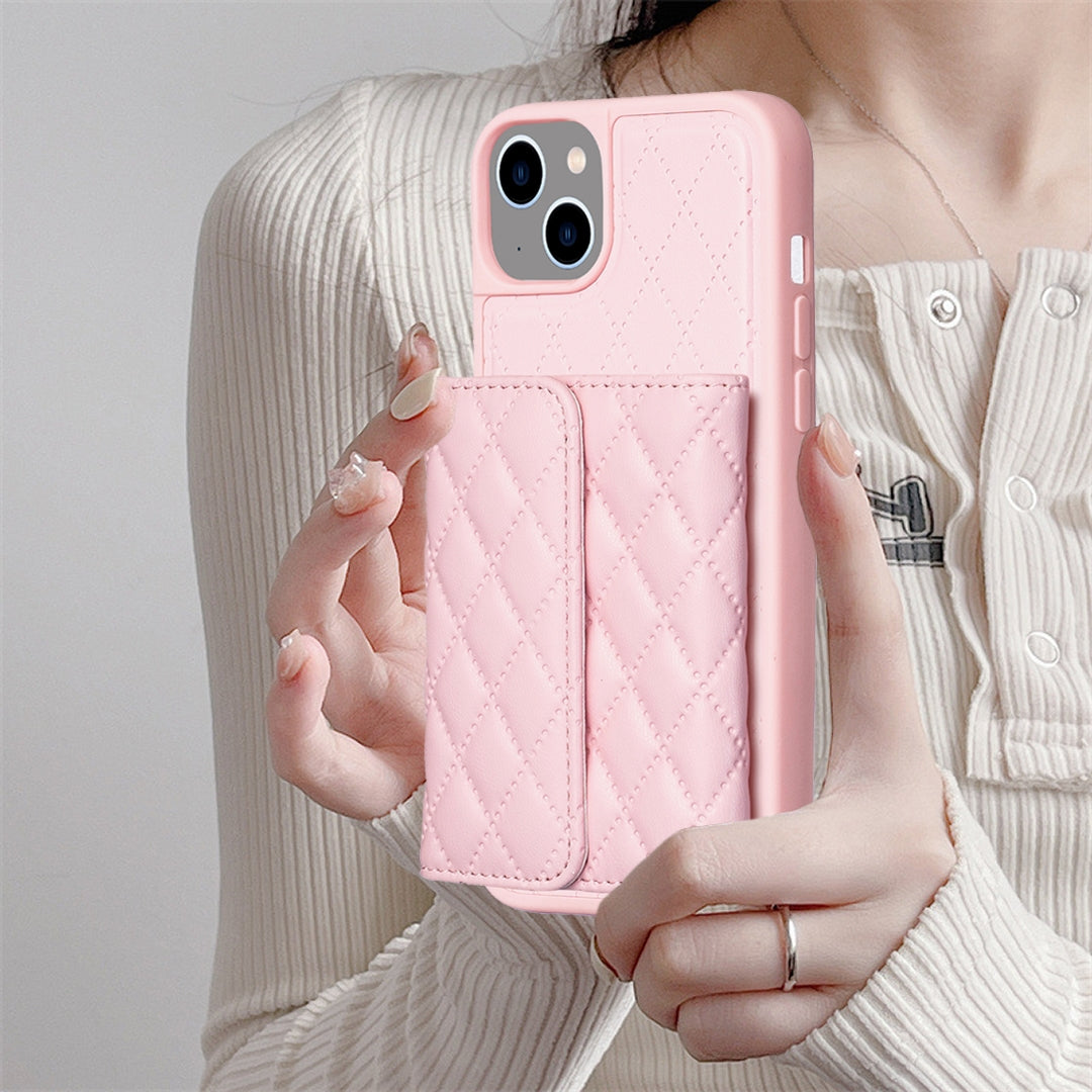 ELECTROPRIME For iPhone 15 Horizontal Wallet Rhombic Leather Phone Case(Pink)