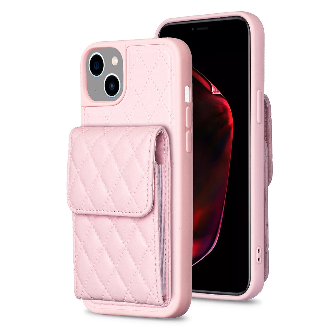 ELECTROPRIME For iPhone 15 Vertical Wallet Rhombic Leather Phone Case(Pink)