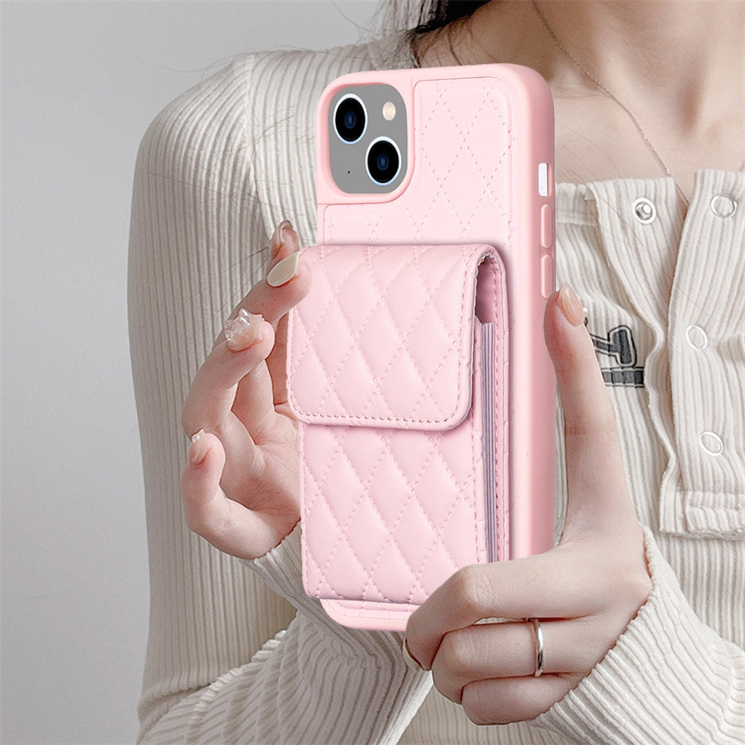 ELECTROPRIME For iPhone 15 Vertical Wallet Rhombic Leather Phone Case(Pink)