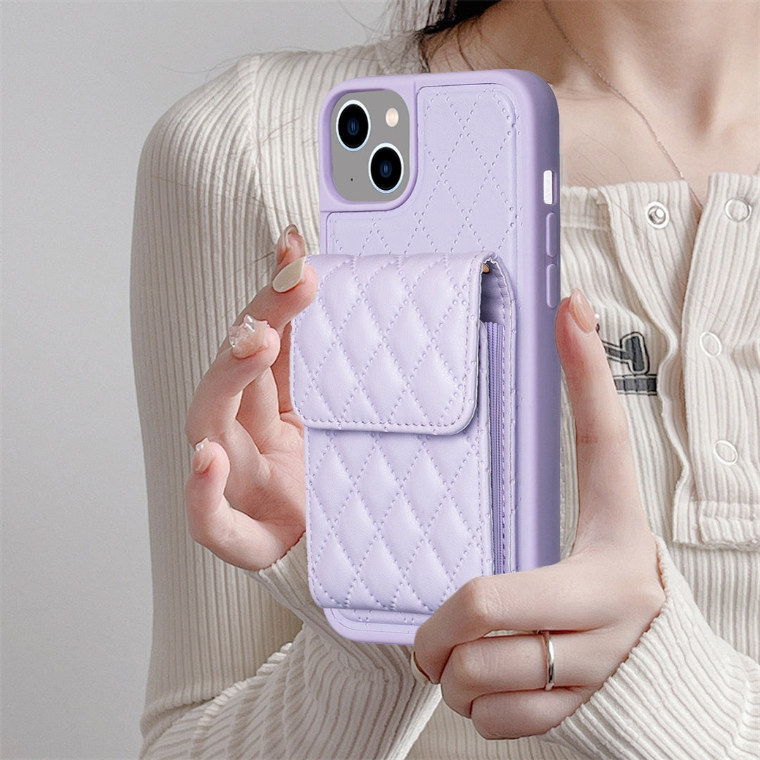 ELECTROPRIME For iPhone 15 Vertical Wallet Rhombic Leather Phone Case(Purple)
