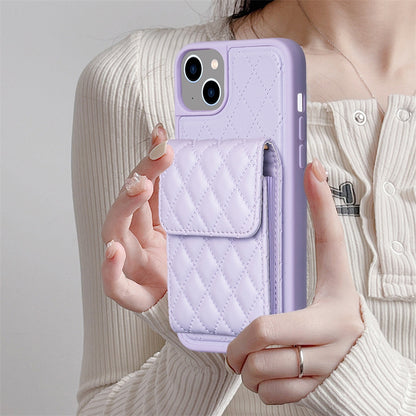 ELECTROPRIME For iPhone 15 Vertical Wallet Rhombic Leather Phone Case(Purple)