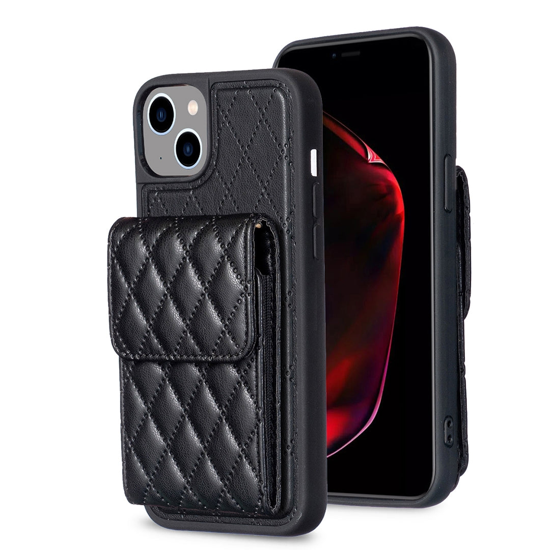ELECTROPRIME For iPhone 15 Vertical Wallet Rhombic Leather Phone Case(Black)