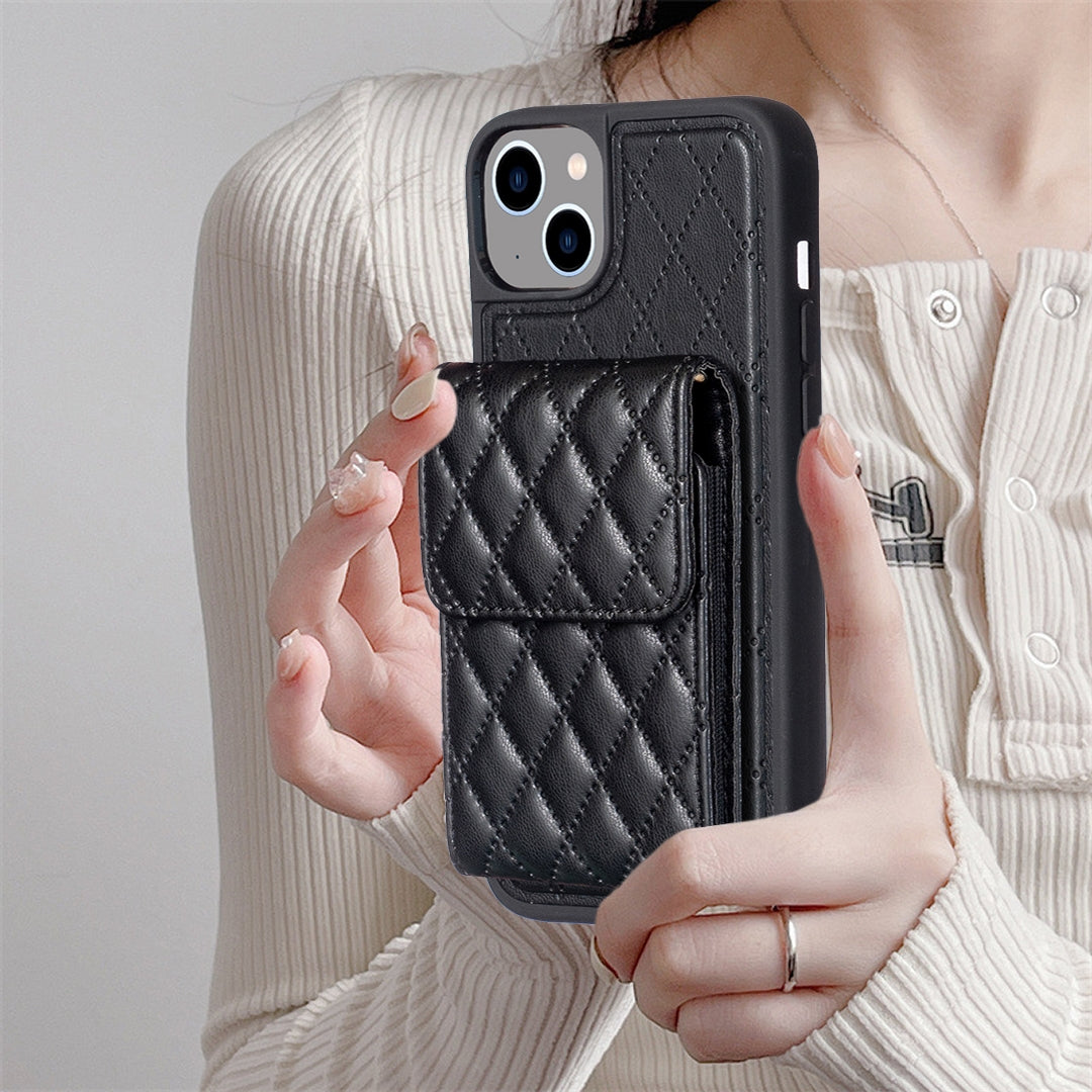 ELECTROPRIME For iPhone 15 Vertical Wallet Rhombic Leather Phone Case(Black)