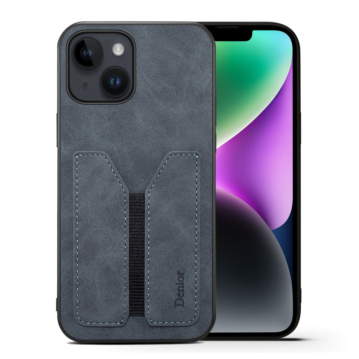 ELECTROPRIME For iPhone 15 Denior DV Elastic Card Slot PU Back Cover Phone Case(Grey)