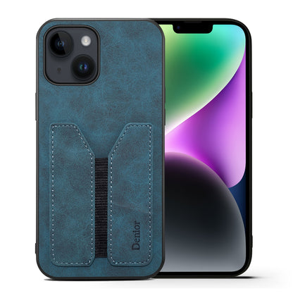 ELECTROPRIME For iPhone 15 Denior DV Elastic Card Slot PU Back Cover Phone Case(Blue)