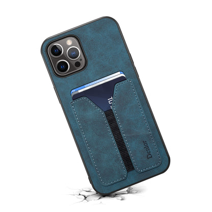 ELECTROPRIME For iPhone 15 Denior DV Elastic Card Slot PU Back Cover Phone Case(Blue)