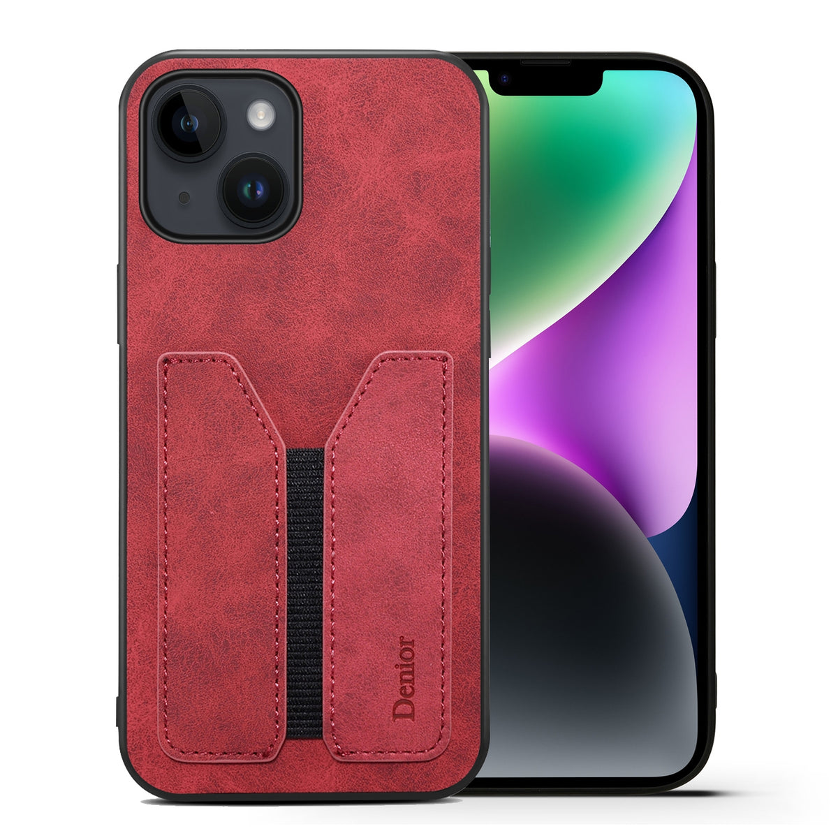 ELECTROPRIME For iPhone 15 Denior DV Elastic Card Slot PU Back Cover Phone Case(Red)