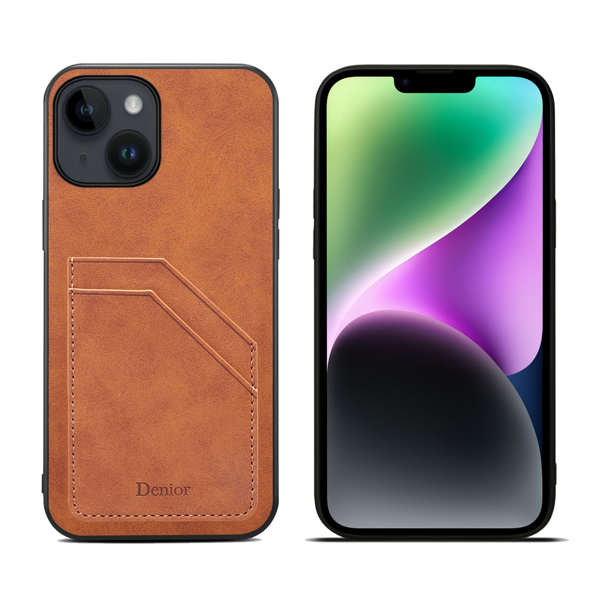 ELECTROPRIME For iPhone 15 Denior PU Dual Card Slot Back Cover Phone Case(Brown)