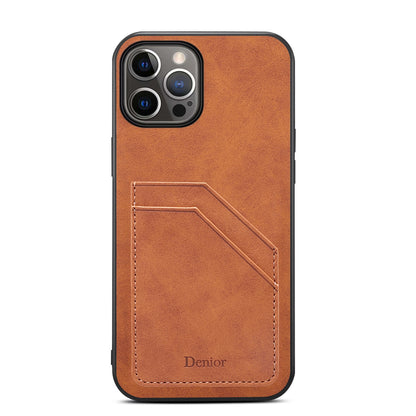 ELECTROPRIME For iPhone 15 Denior PU Dual Card Slot Back Cover Phone Case(Brown)