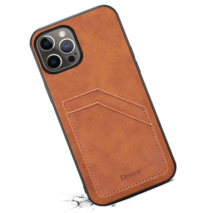 ELECTROPRIME For iPhone 15 Denior PU Dual Card Slot Back Cover Phone Case(Brown)